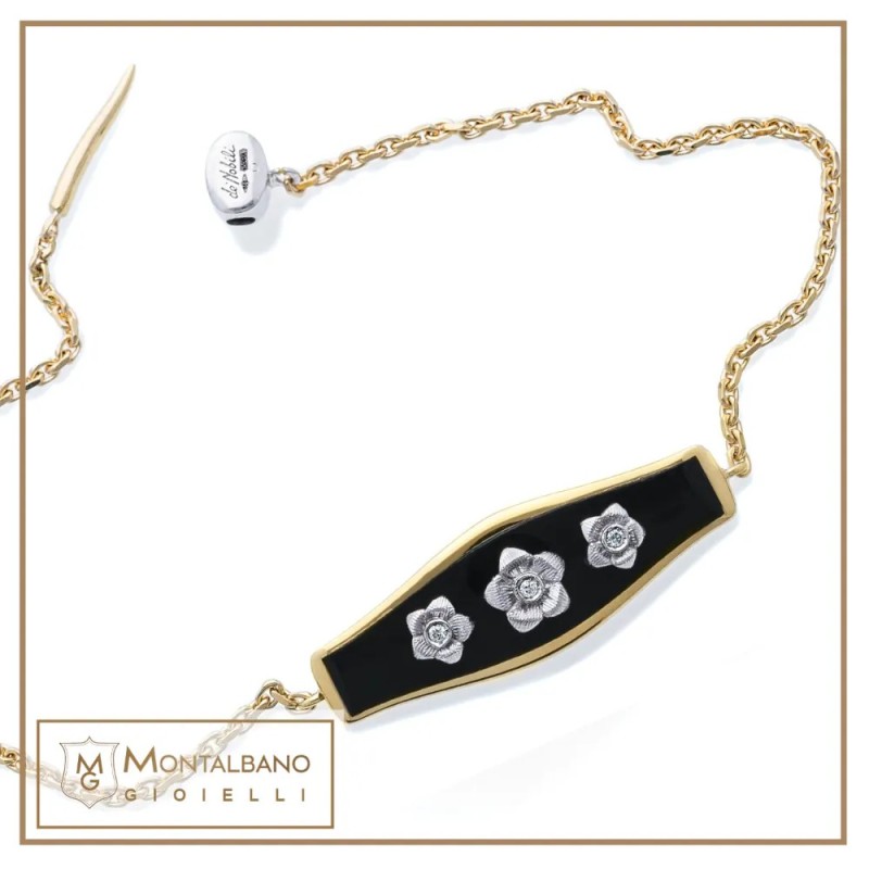 Bracciale in smalto nero e fiori | Gioielli De Nobili